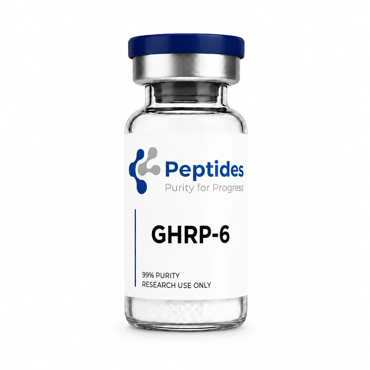 GHRP-6 research peptide — ≥98% purity by HPLC — CAS 87616-84-0 — also known as Growth Hormone-Releasing Peptide-6, His-D-Trp hexapeptide — lyophilized powder for in-vitro laboratory research — Peptides.net