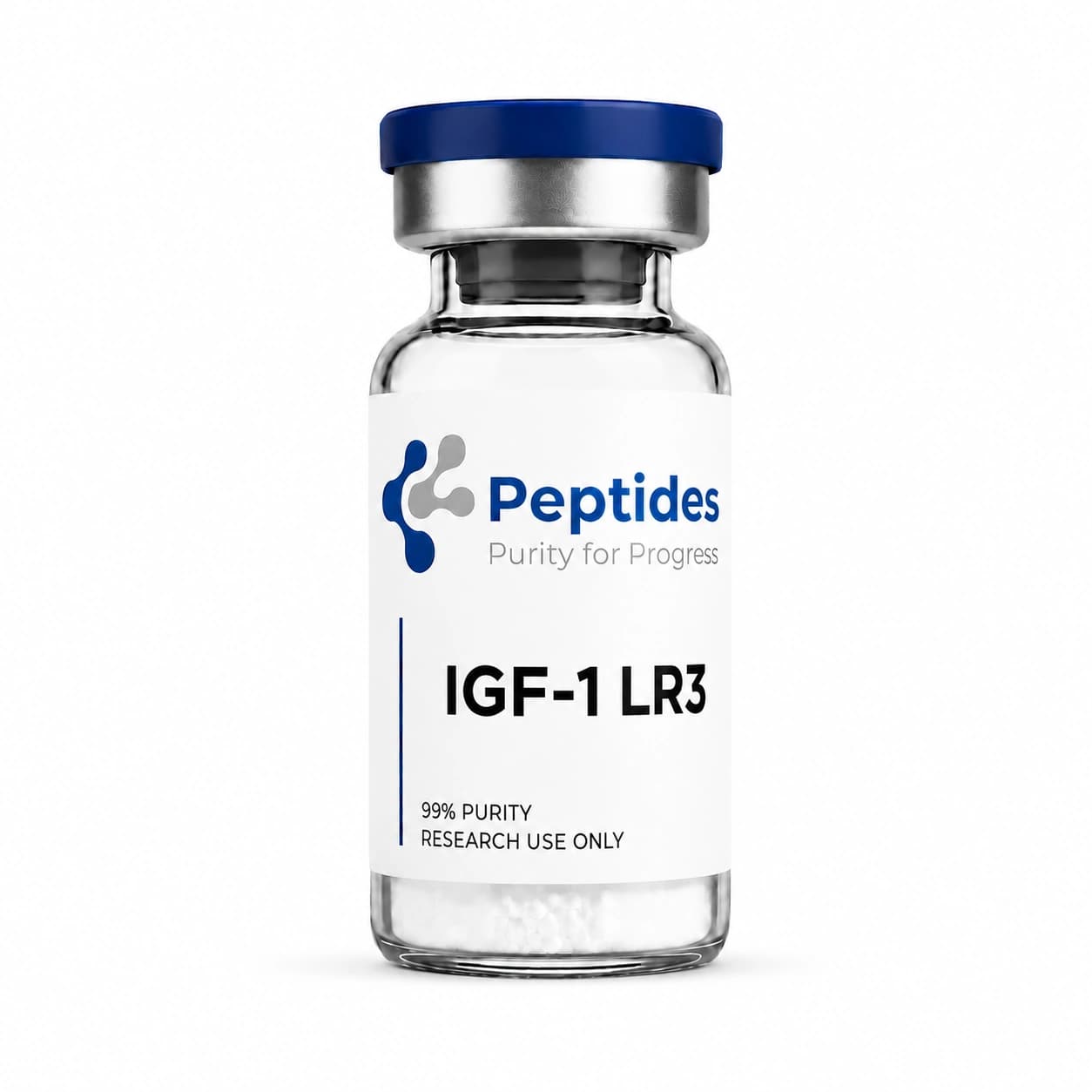 IGF-1 LR3 research peptide — ≥98% purity by HPLC — CAS 946870-92-4 — also known as Long R3 IGF-1, Long-Arg3-IGF-1 — lyophilized powder for in-vitro laboratory research — Peptides.net