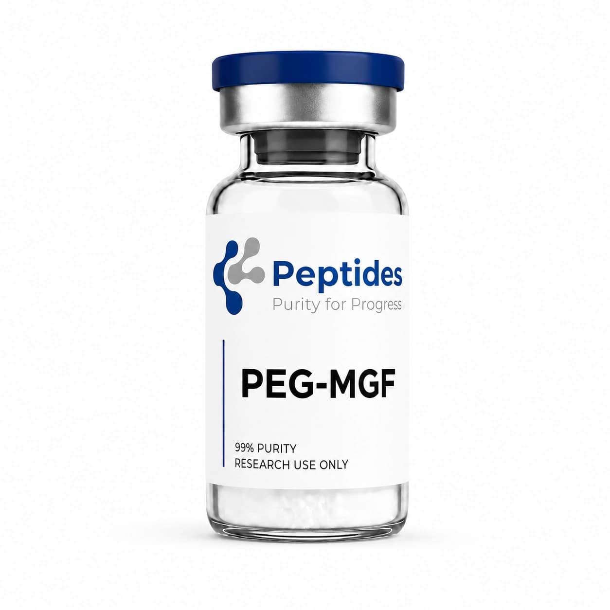PEG-MGF research peptide — ≥98% purity by HPLC — CAS N/A (PEGylated conjugate) — also known as PEGylated Mechano Growth Factor, PEG-IGF-1Ec — lyophilized powder for in-vitro laboratory research — Peptides.net