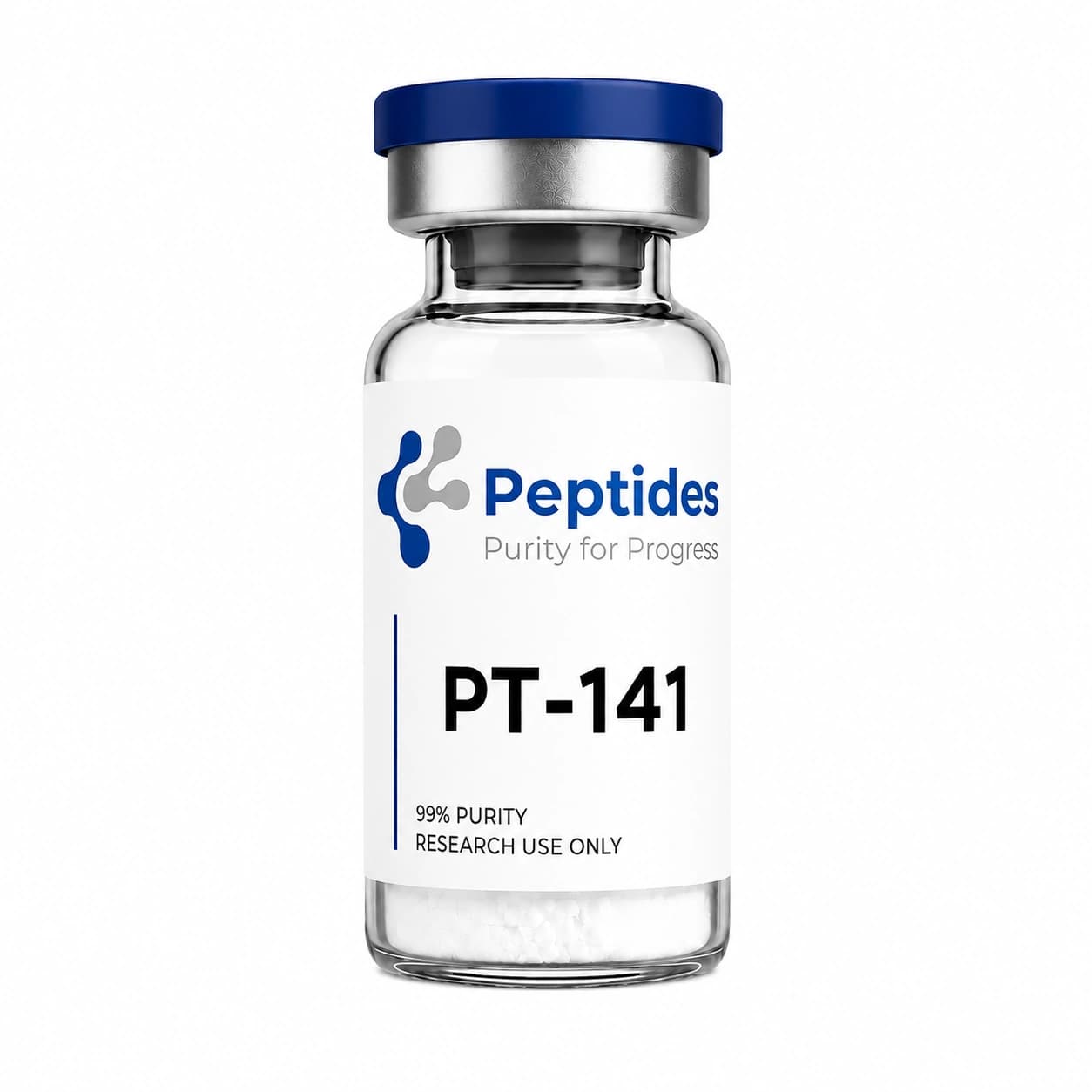 PT-141 (Bremelanotide) research peptide — ≥98% purity by HPLC — CAS 189691-06-3 — also known as Bremelanotide, PT141 — lyophilized powder for in-vitro laboratory research — Peptides.net